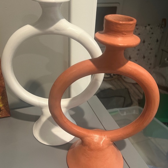 Moroccan Ring Taper Candlesticks from Anthropologie - white and terracotta - Picture 7 of 8